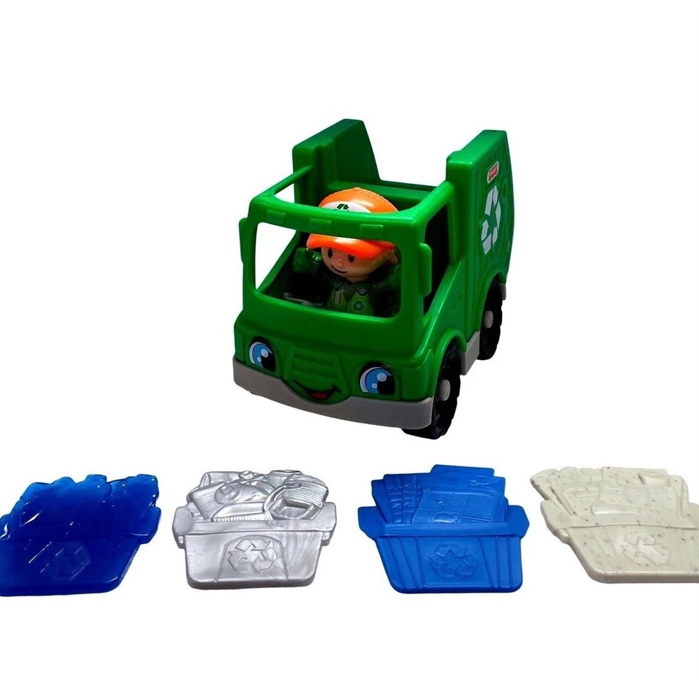 Fisher-Price Little People Recycling Truck  With Driver - 4 Trash Plastic Bins